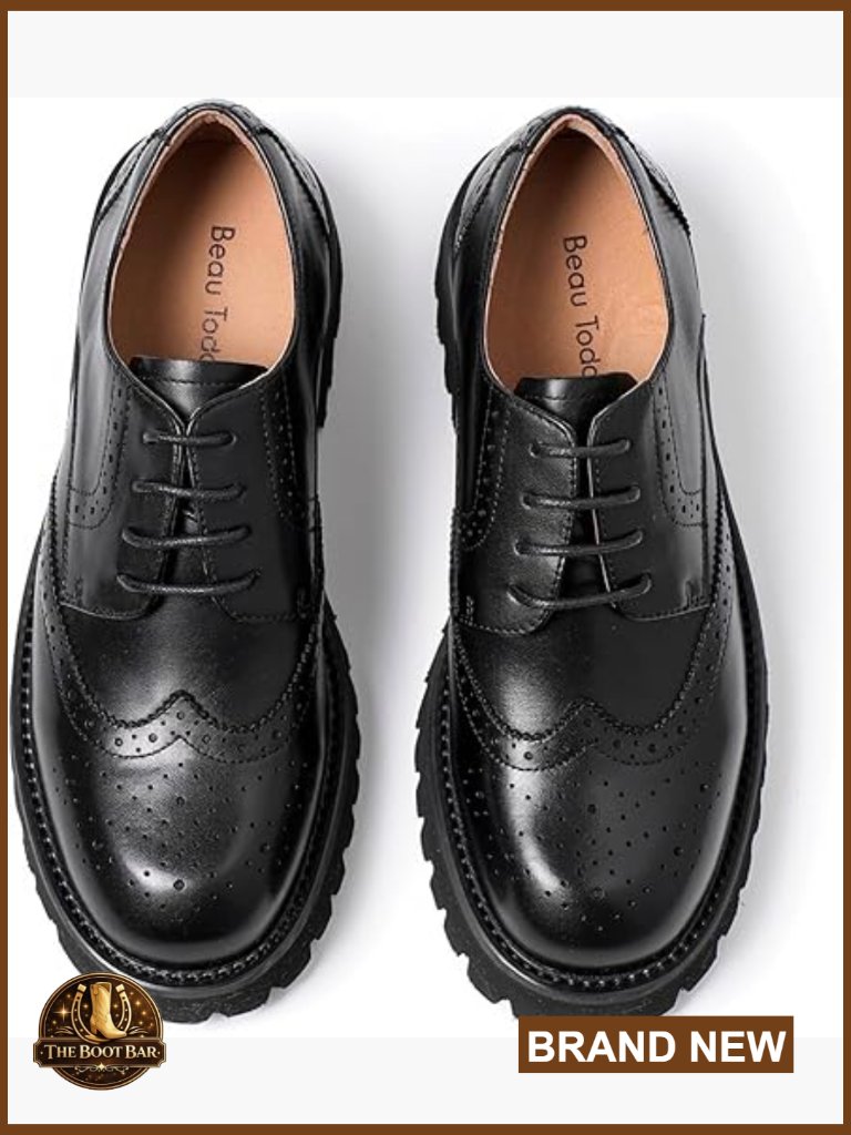 Women's Chunky Platform Oxfords Lace Up Leather Brogue Wingtip Shoes